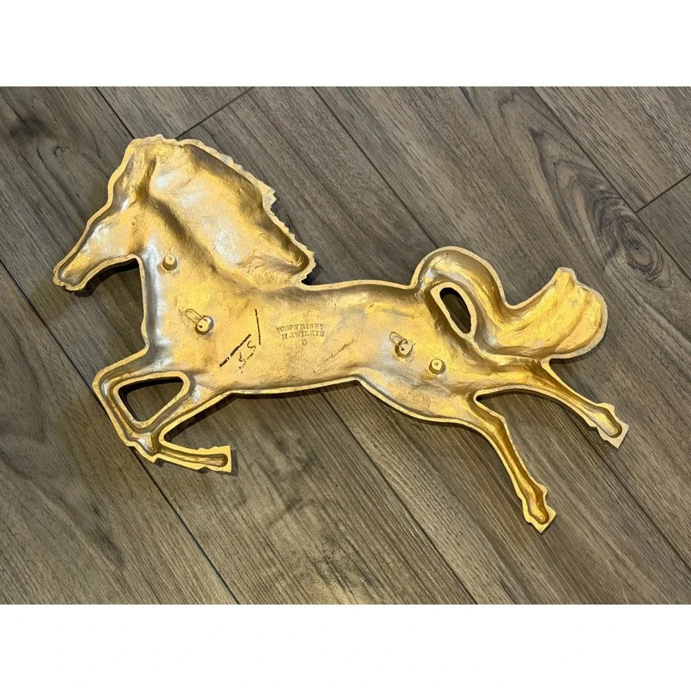 Vintage 1970s H.J. Wilkie Cast Metal Gold Stallion Wall Art Plaque